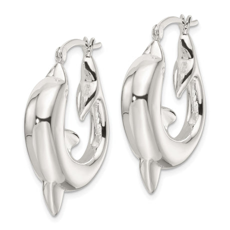 Sterling Silver Dolphin Hoop Earrings, Polished Marine Life Inspired Ocean Theme Jewelry