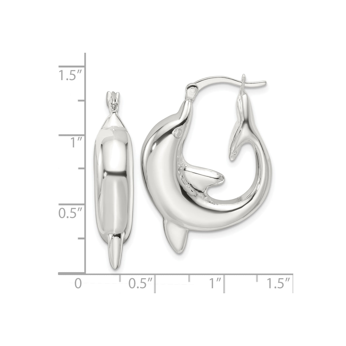 Sterling Silver Dolphin Hoop Earrings, Polished Marine Life Inspired Ocean Theme Jewelry