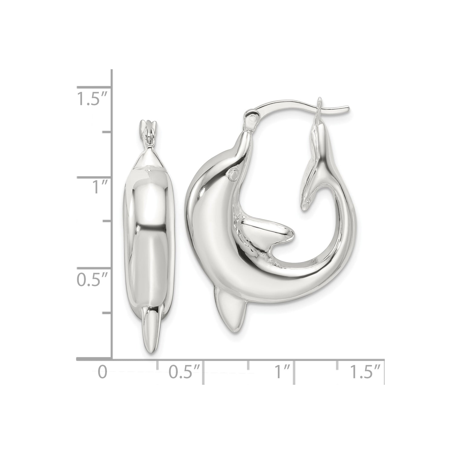 Sterling Silver Dolphin Hoop Earrings, Polished Marine Life Inspired Ocean Theme Jewelry