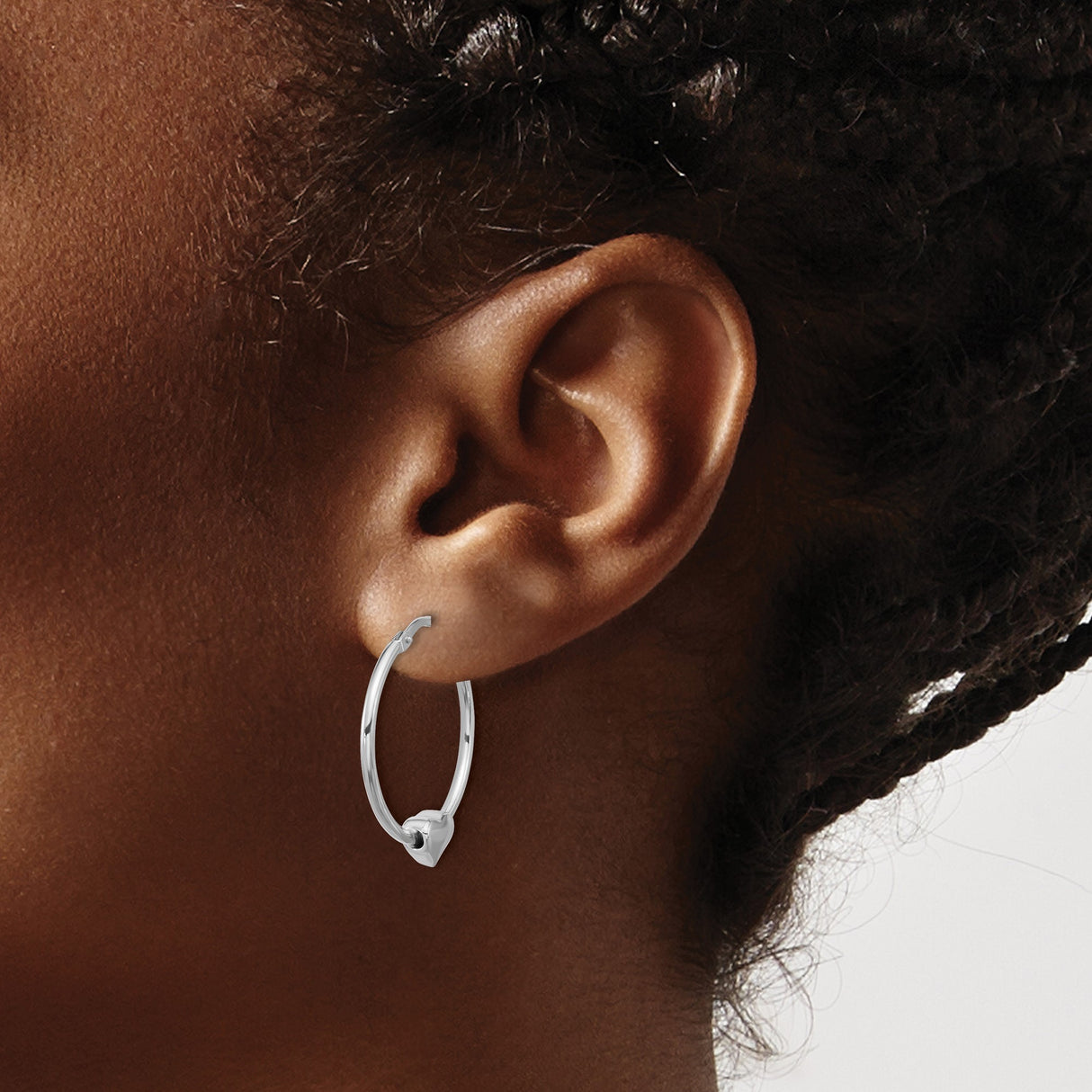 Sterling Silver Heart Hoop Earrings with Polished Heart Charm, Romantic Minimalist Design