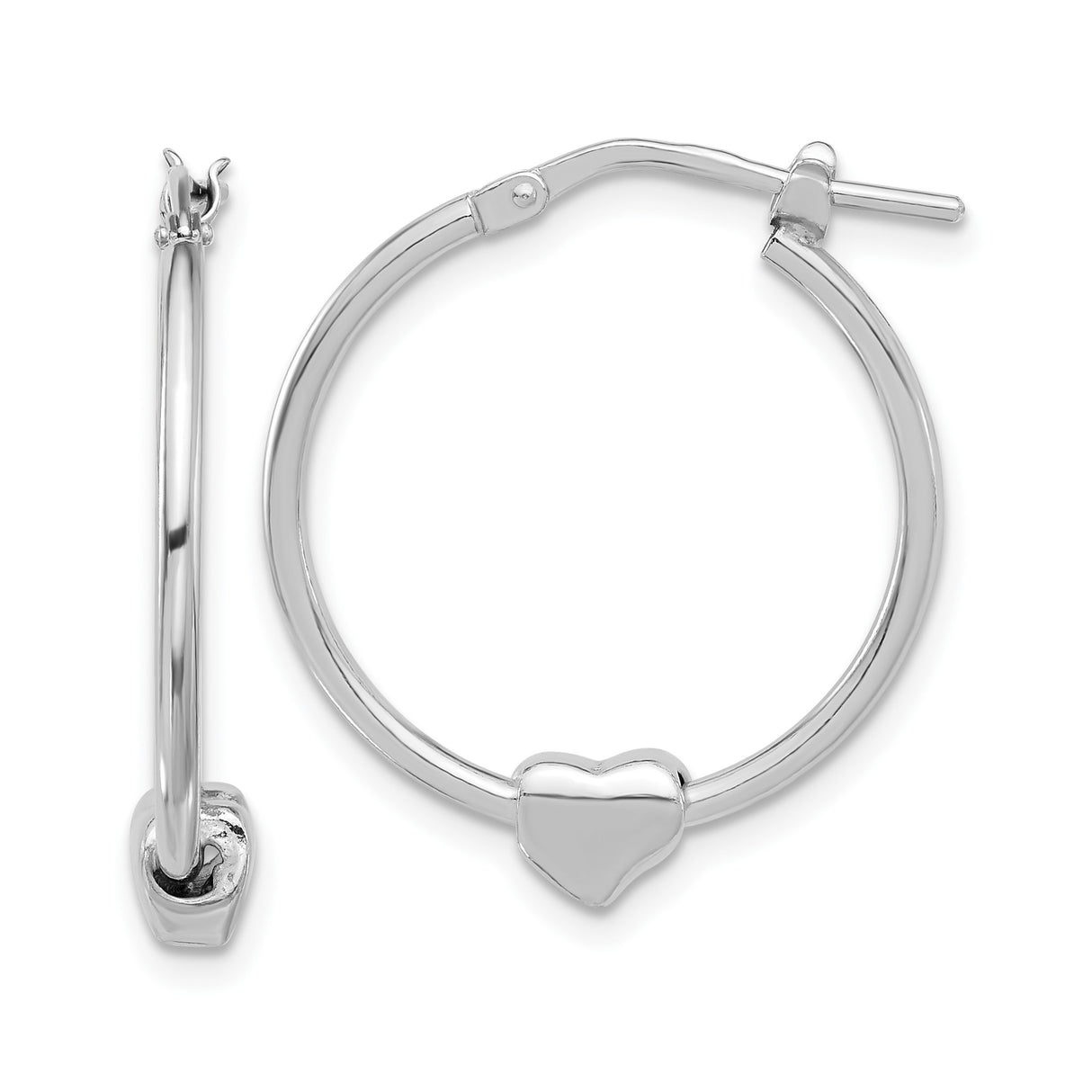 Sterling Silver Heart Hoop Earrings with Polished Heart Charm, Romantic Minimalist Design