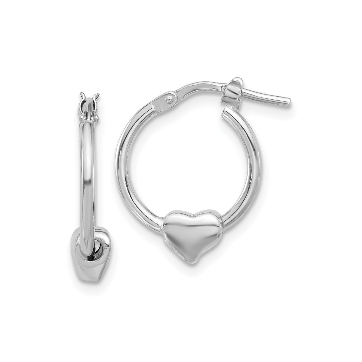 Sterling Silver Heart Hoop Earrings with Polished Accents, Lightweight Romantic Design