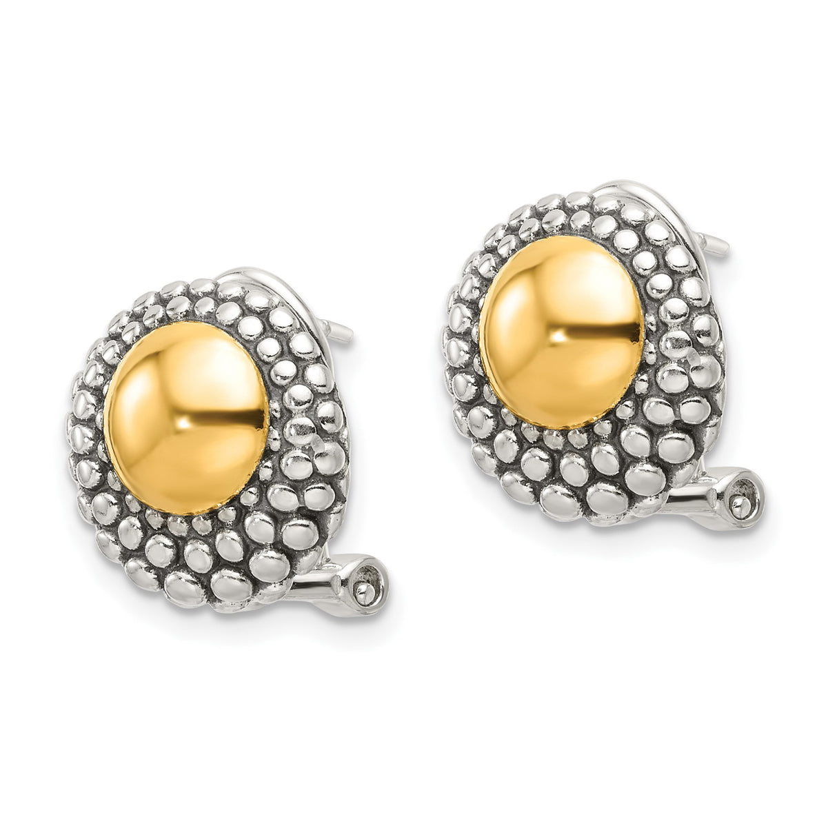 Sterling Silver and 14k Yellow Gold Domed Stud Earrings with Beaded Dot Border