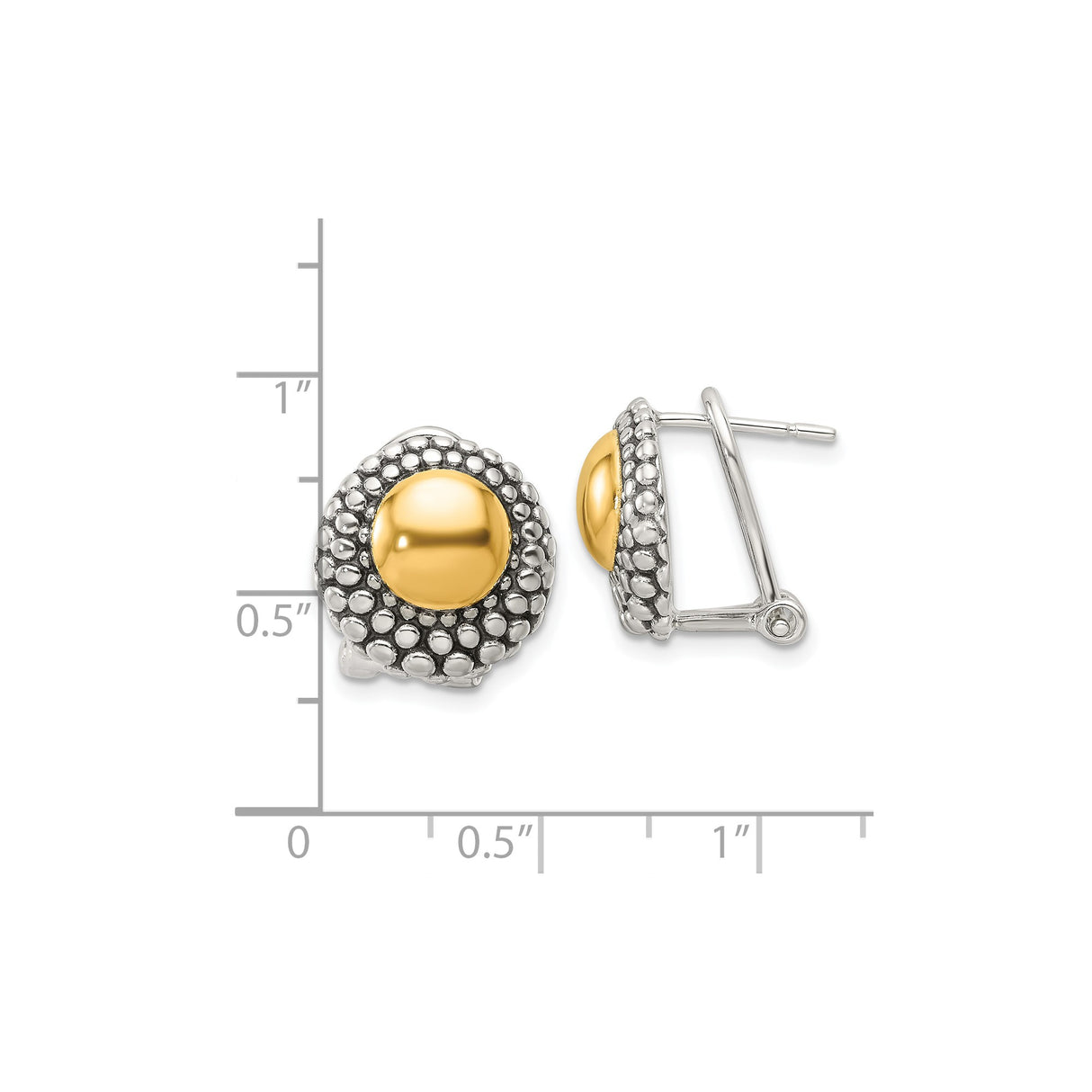 Sterling Silver and 14k Yellow Gold Domed Stud Earrings with Beaded Dot Border