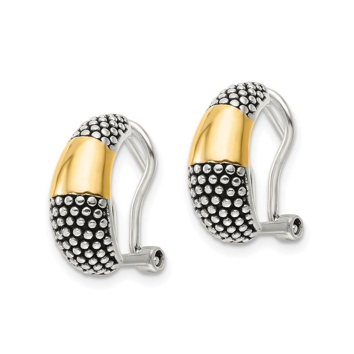 Sterling Silver Hoop Earrings with 14K Gold Plating, Textured Beaded Mixed Metal Design