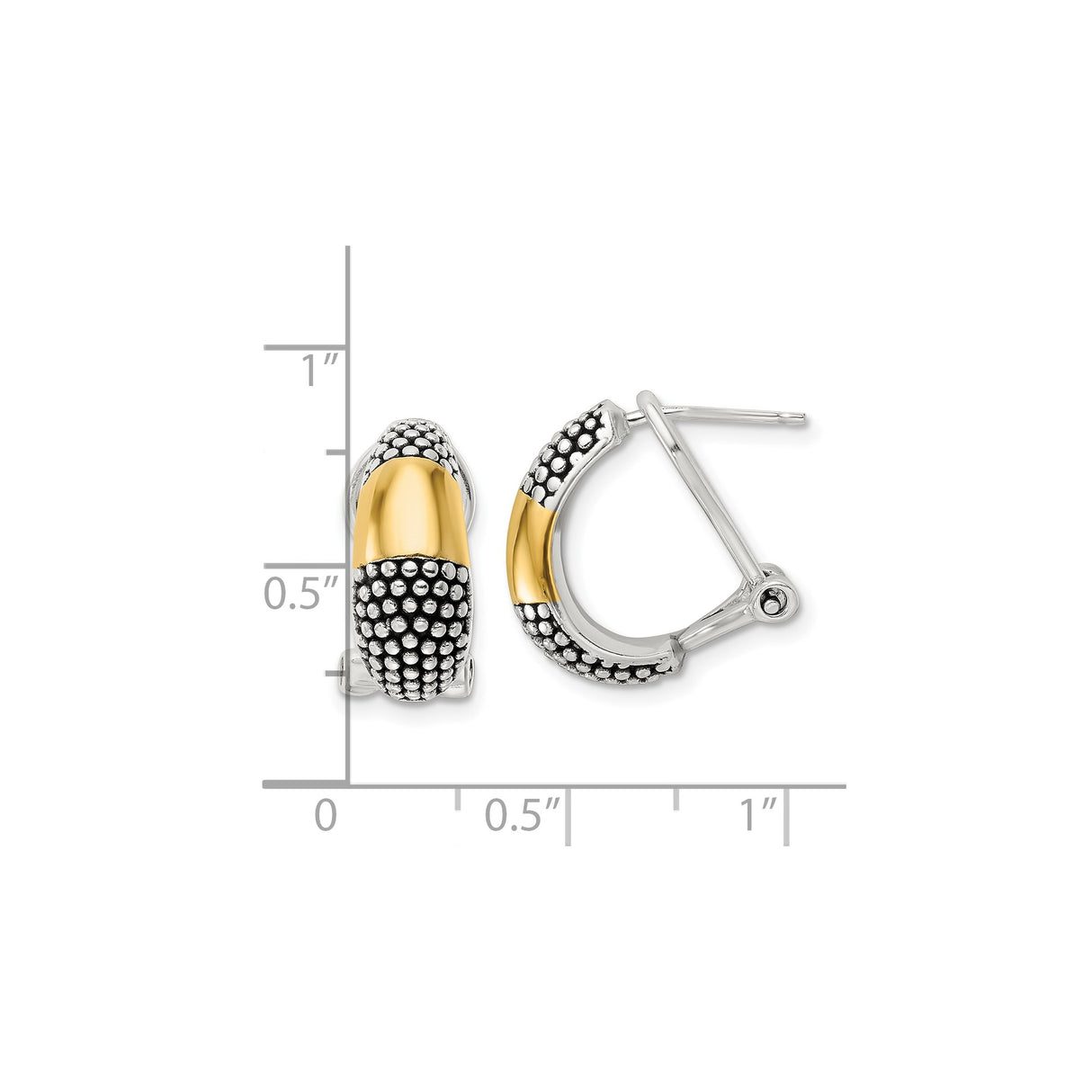 Sterling Silver Hoop Earrings with 14K Gold Plating, Textured Beaded Mixed Metal Design