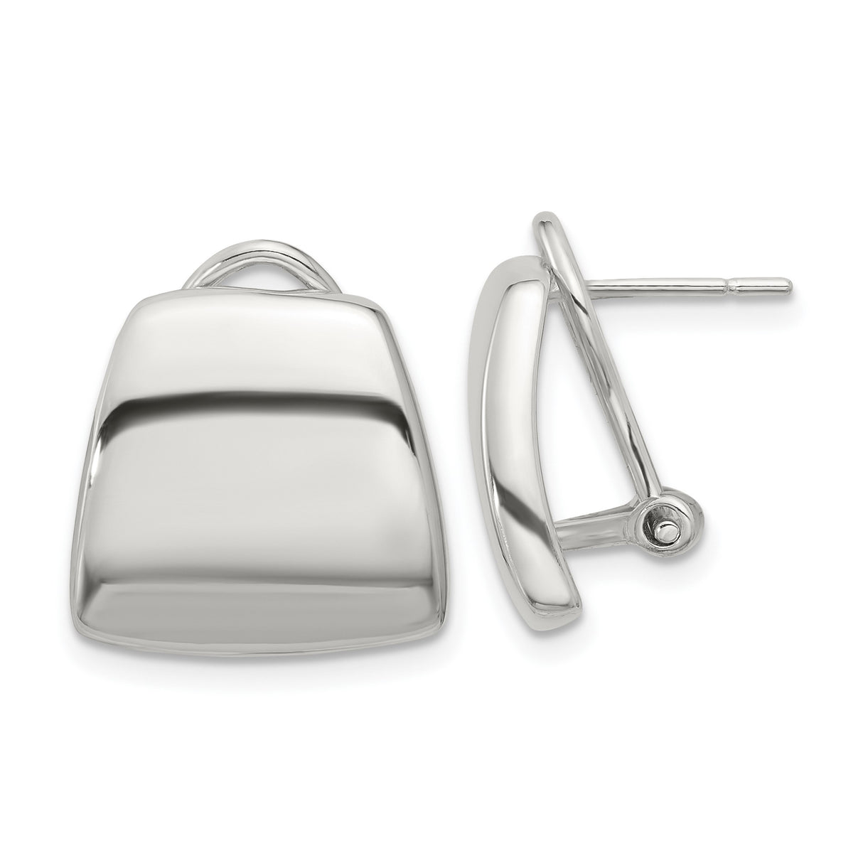 Sterling Silver Clip-On Earrings, Geometric Square Design, Minimalist Polished Finish for Women