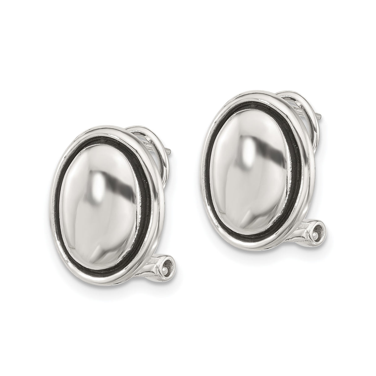 Sterling Silver Oval Cufflinks with Black Enamel, Polished Finish, Classic Formal Style for Men