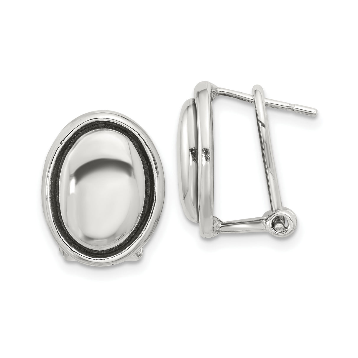 Sterling Silver Oval Cufflinks with Black Enamel, Polished Finish, Classic Formal Style for Men