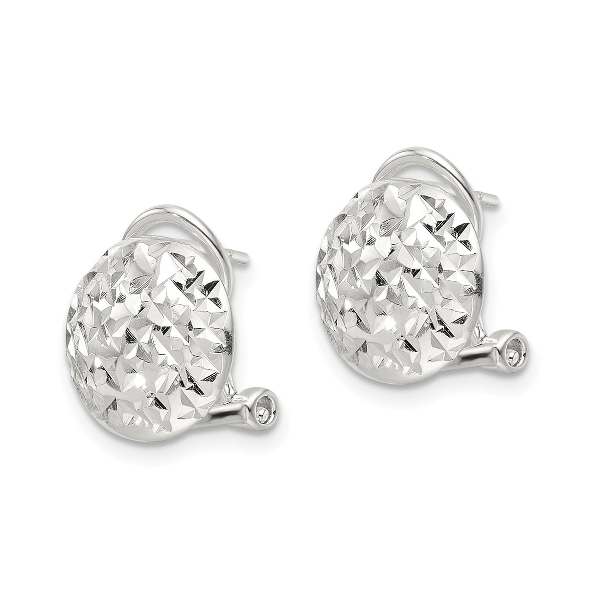 Sterling Silver Button Stud Earrings with Diamond Cut Texture and Dome Design