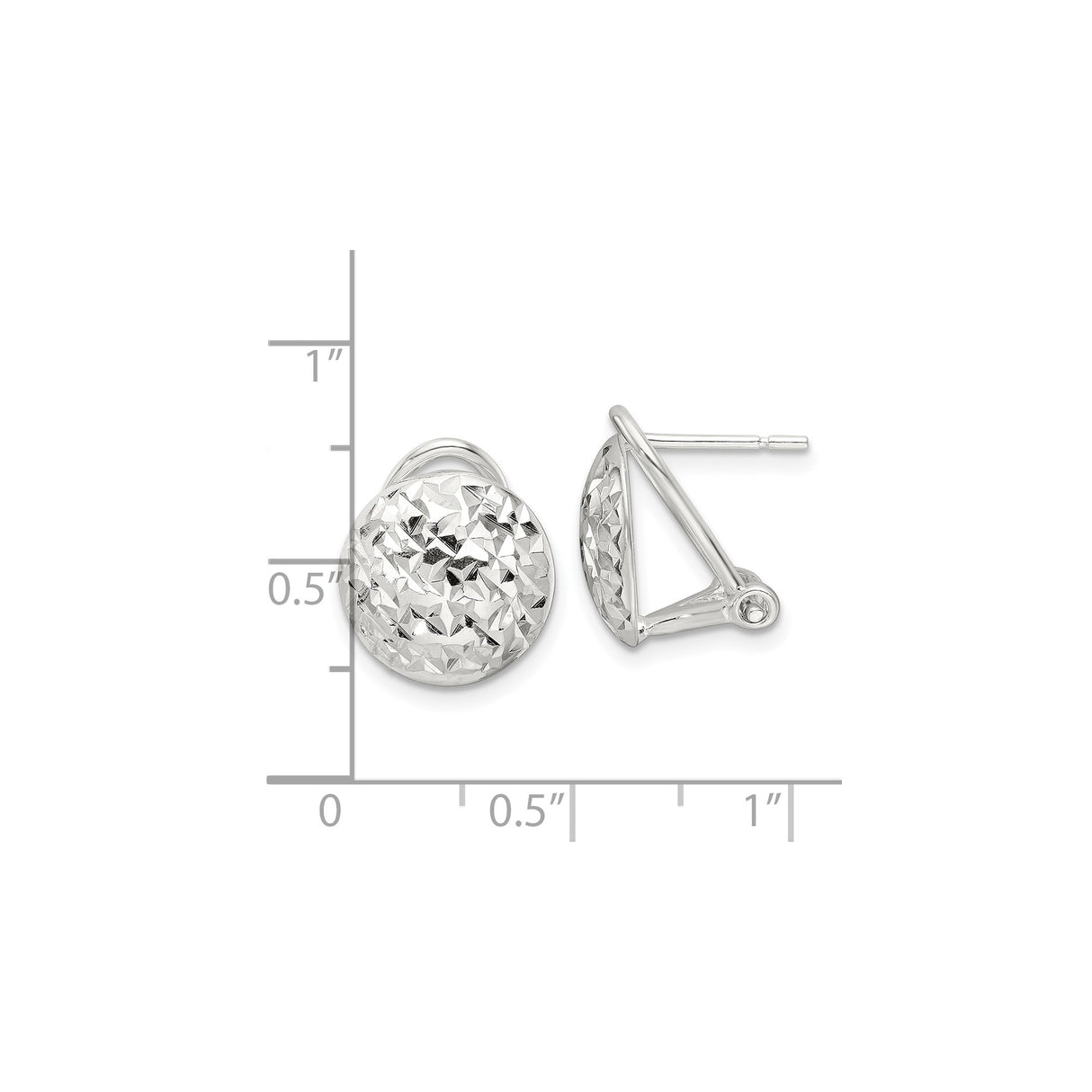 Sterling Silver Button Stud Earrings with Diamond Cut Texture and Dome Design