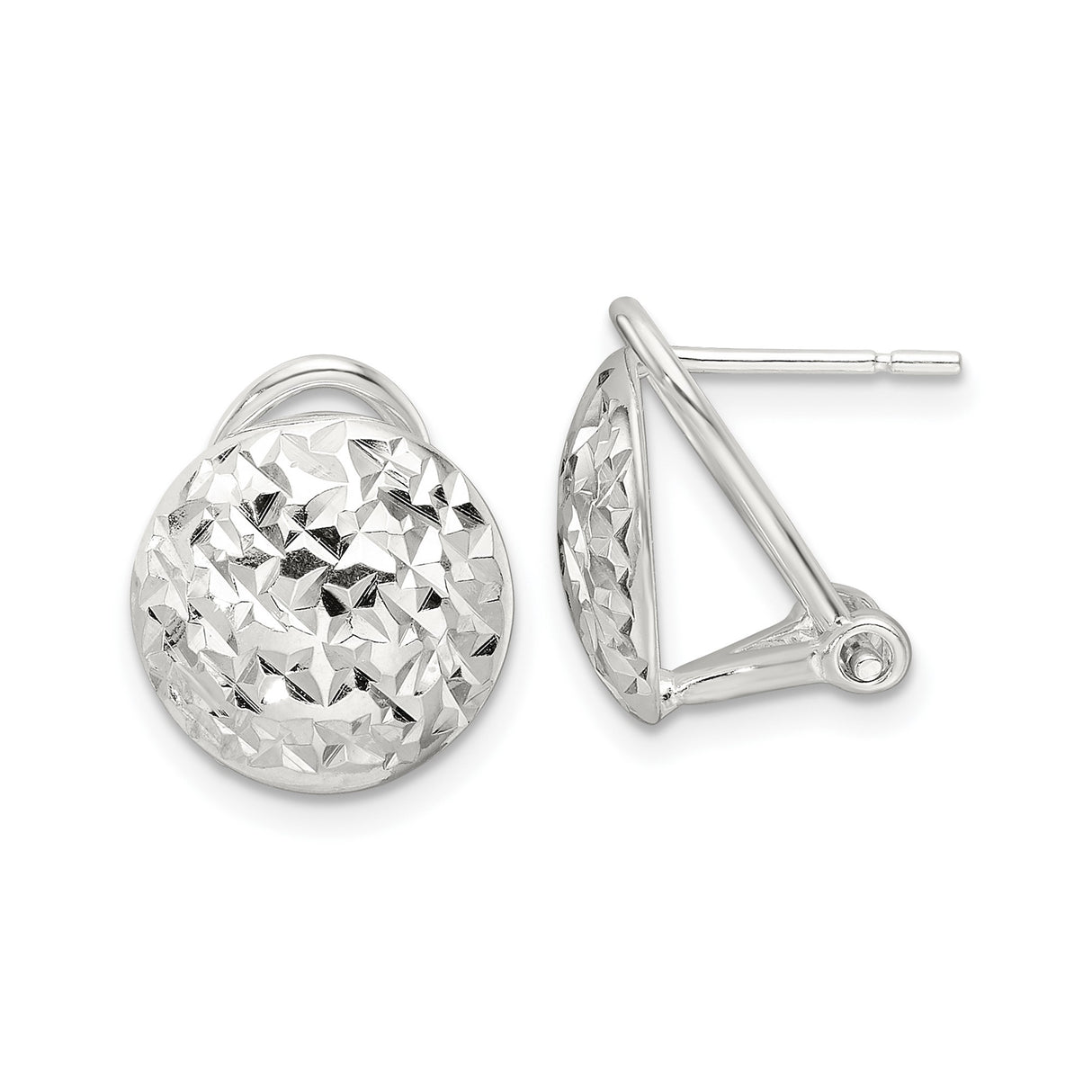 Sterling Silver Button Stud Earrings with Diamond Cut Texture and Dome Design