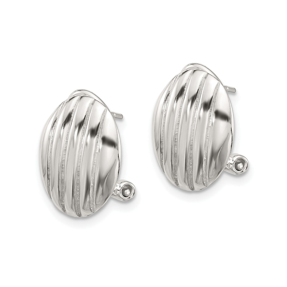 Sterling Silver Oval Clip-On Earrings with Polished and Grooved Finish for Women