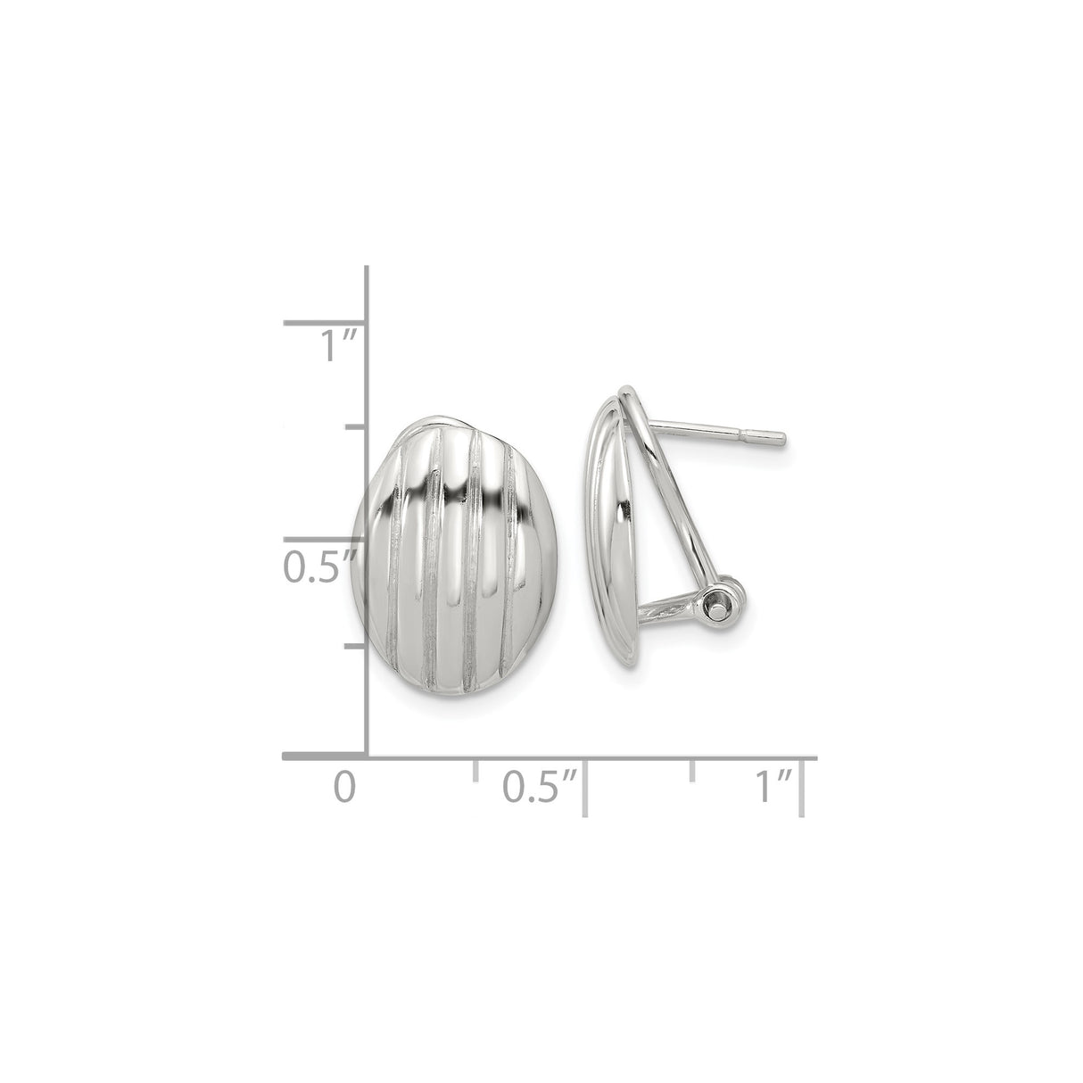 Sterling Silver Oval Clip-On Earrings with Polished and Grooved Finish for Women