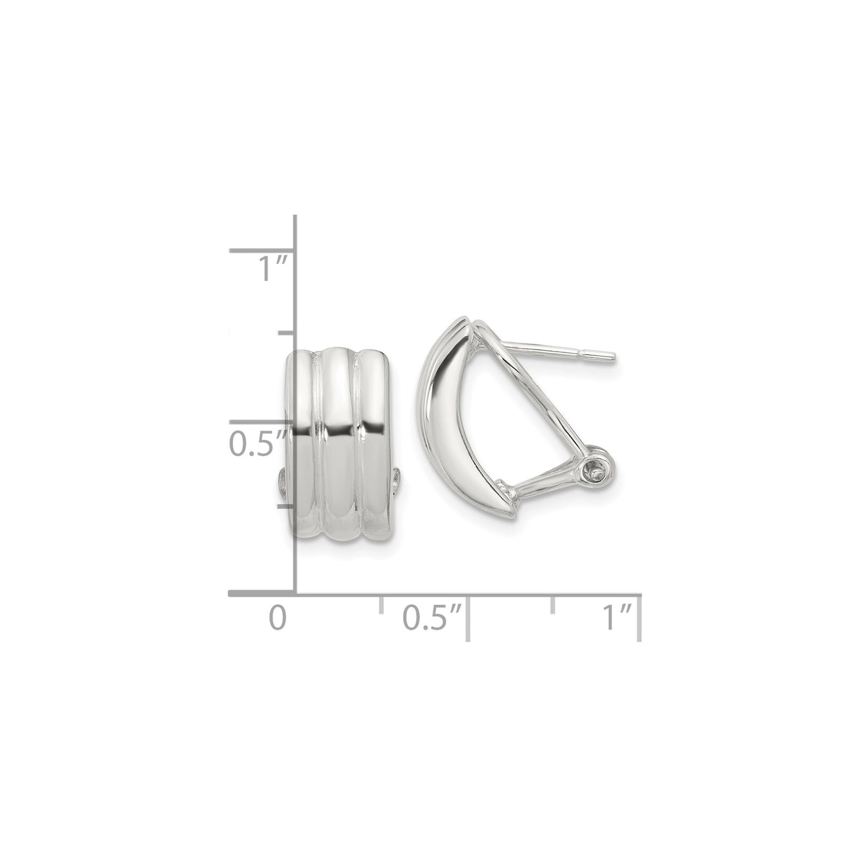 Sterling Silver Hoop Earrings with Polished Triple Ridge Design, Minimalist Huggie Style for Women