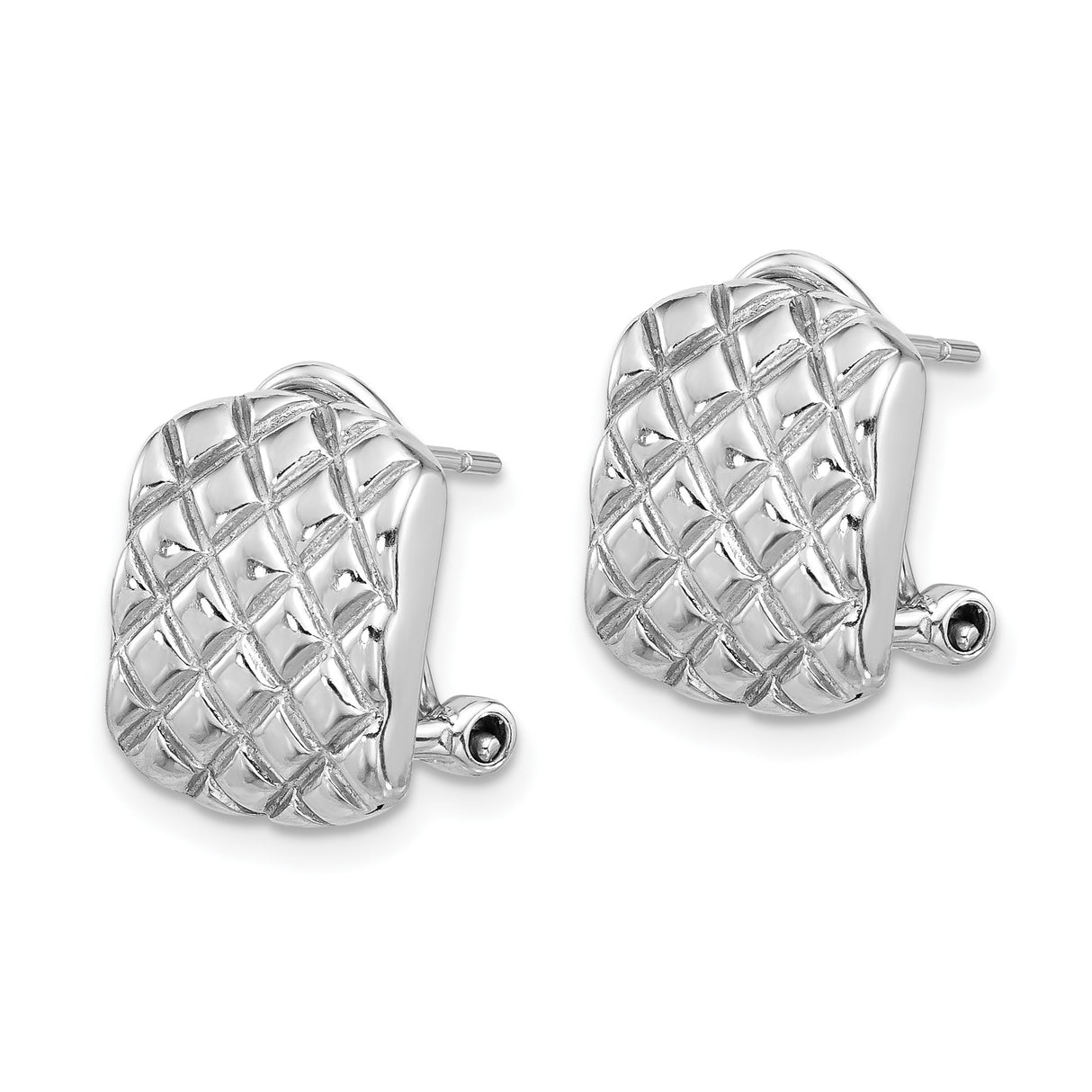 Sterling Silver Clip Earrings with Quilted Diamond Texture and Omega Back Closure
