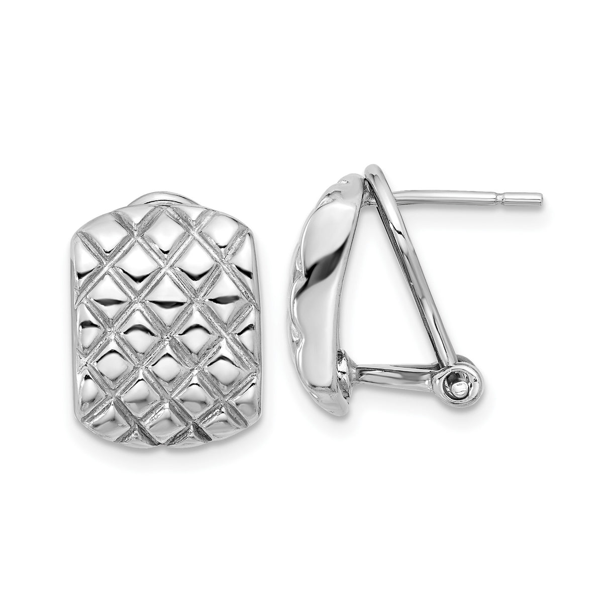 Sterling Silver Clip Earrings with Quilted Diamond Texture and Omega Back Closure