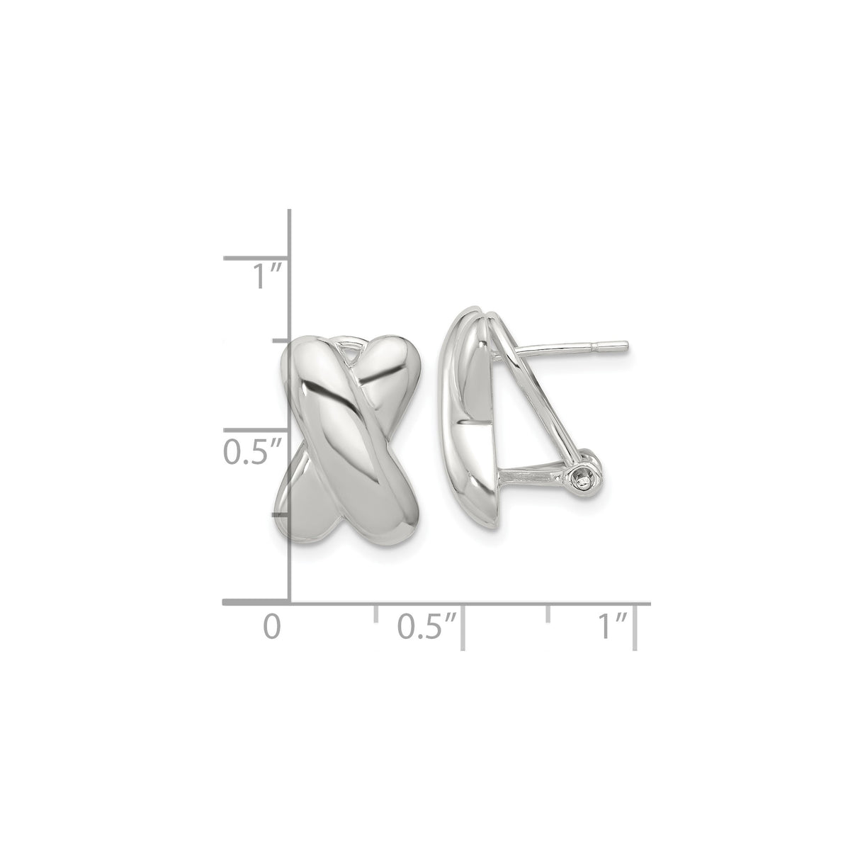 Sterling Silver Stud Earrings with Polished X Crisscross Design for Women