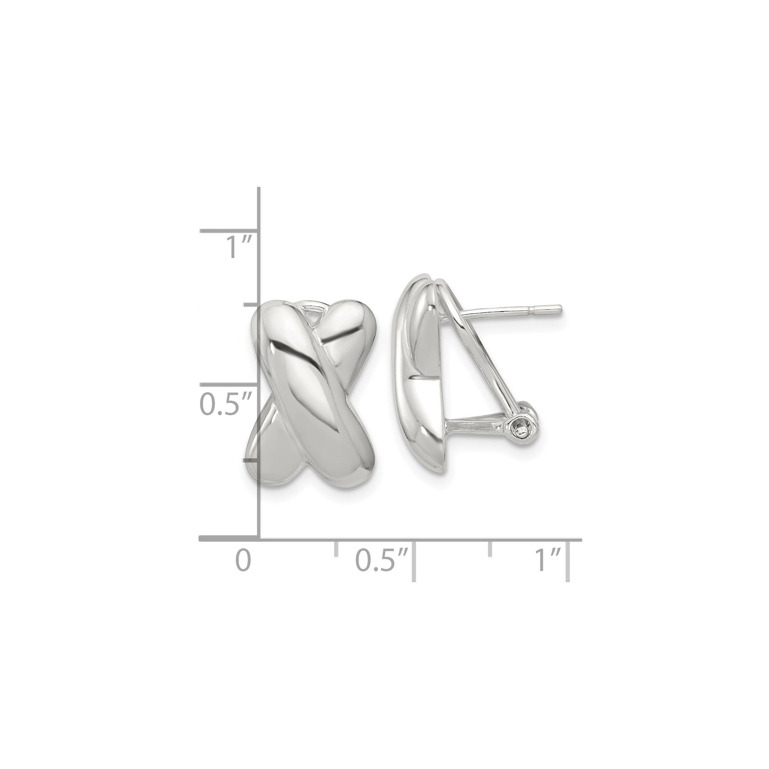 Sterling Silver Stud Earrings with Polished X Crisscross Design for Women
