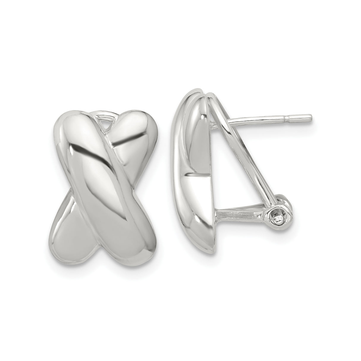 Sterling Silver Stud Earrings with Polished X Crisscross Design for Women
