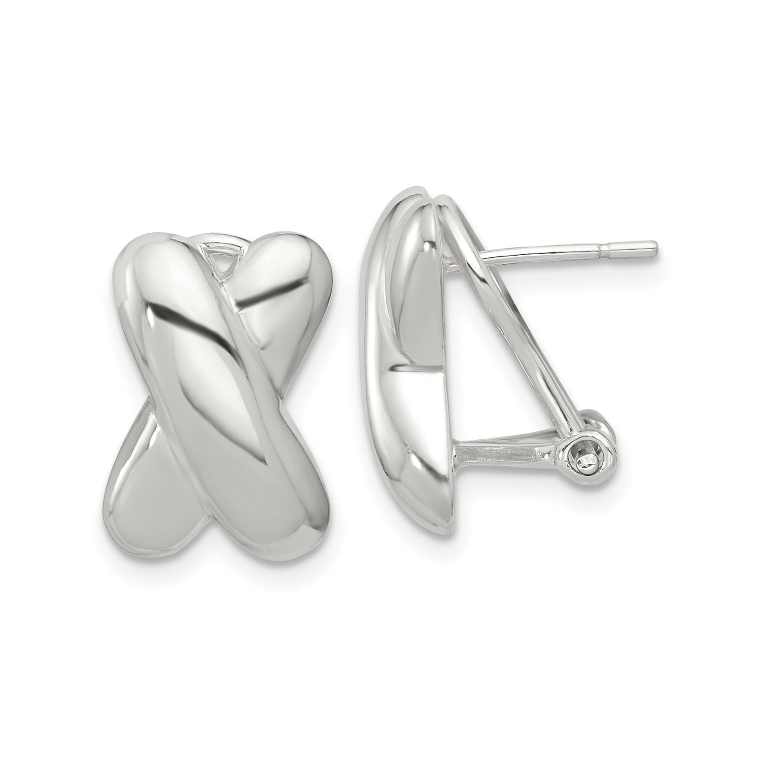 Sterling Silver Stud Earrings with Polished X Crisscross Design for Women