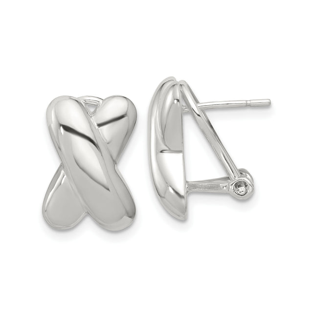 Sterling Silver Stud Earrings with Polished X Crisscross Design for Women