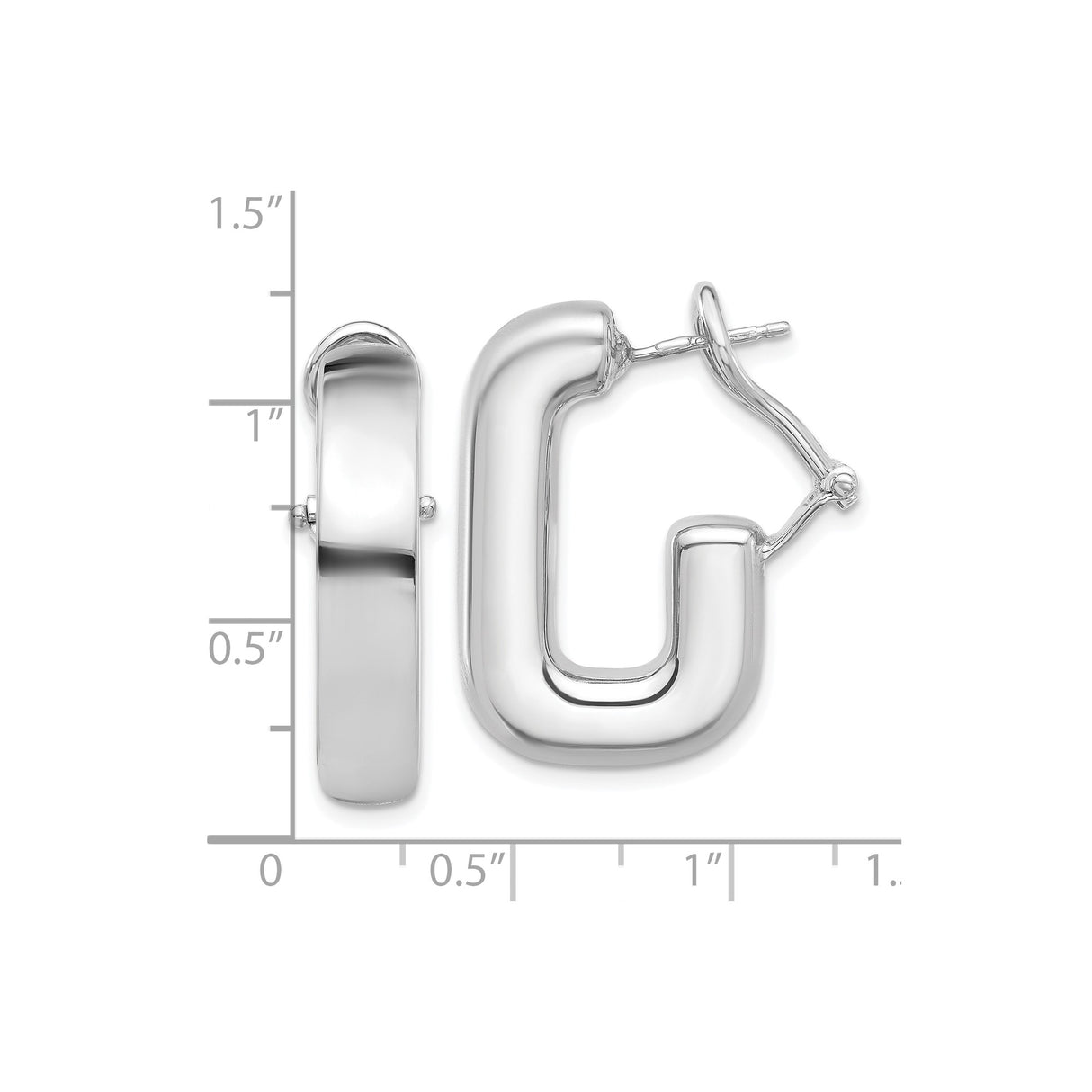 Sterling Silver Rectangular Hoop Earrings, Chunky High Polish Omega Back, Minimalist Geometric Design
