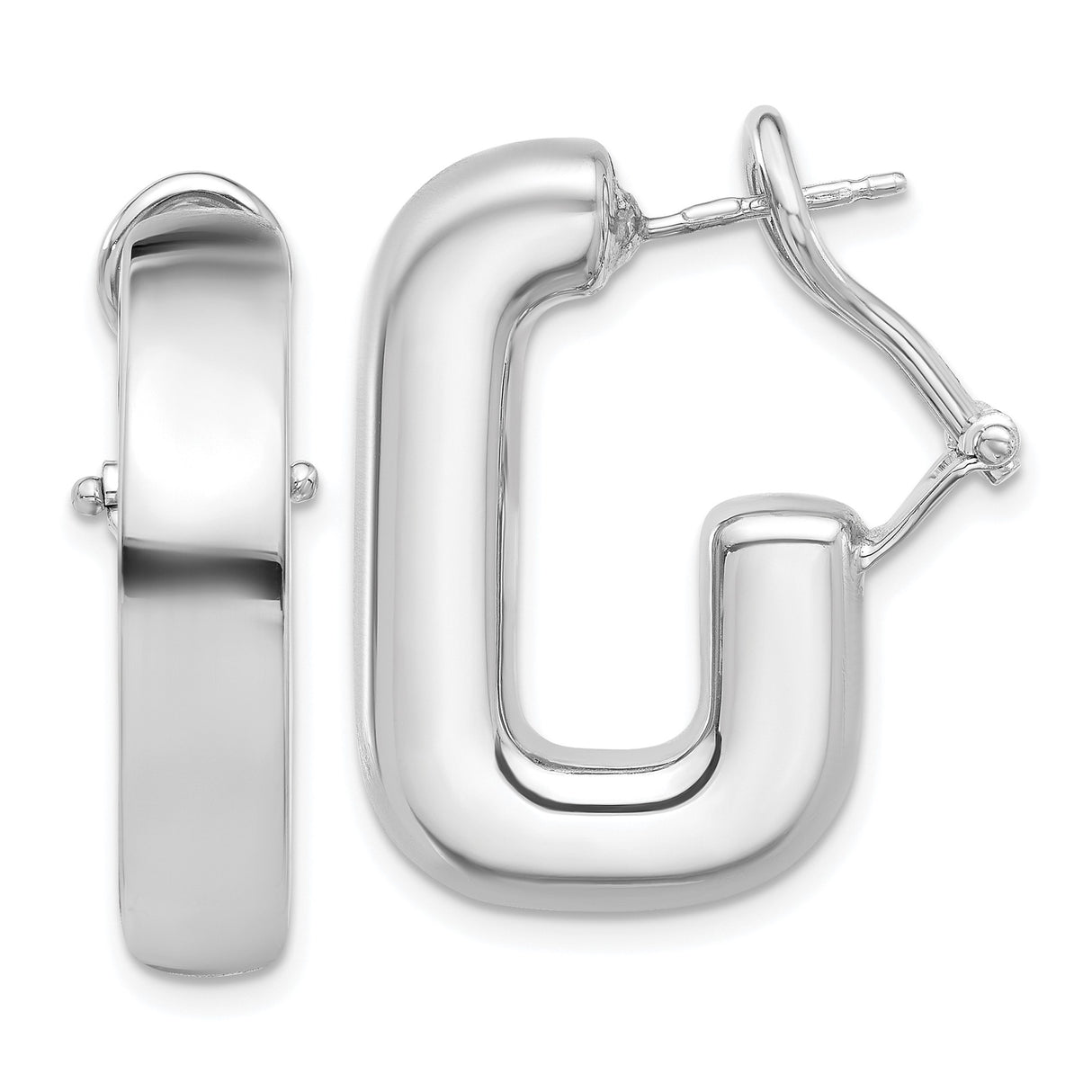 Sterling Silver Rectangular Hoop Earrings, Chunky High Polish Omega Back, Minimalist Geometric Design