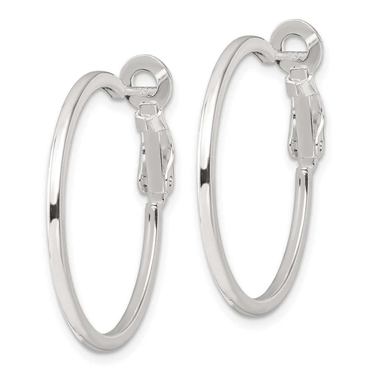 Sterling Silver Hoop Earrings, Polished Round Medium Size with Latch-Back Closure