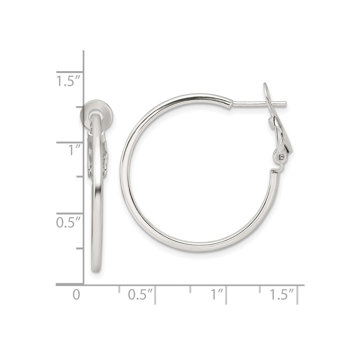 Sterling Silver Hoop Earrings, Polished Round Medium Size with Latch-Back Closure