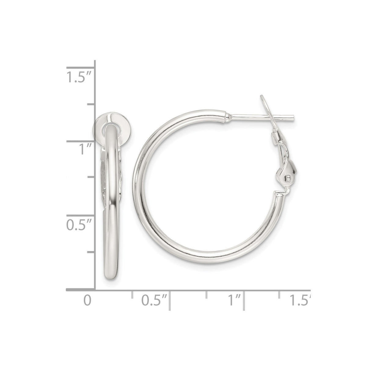 Sterling Silver Hoop Earrings, Polished Minimalist Design with Latch-Back Closure