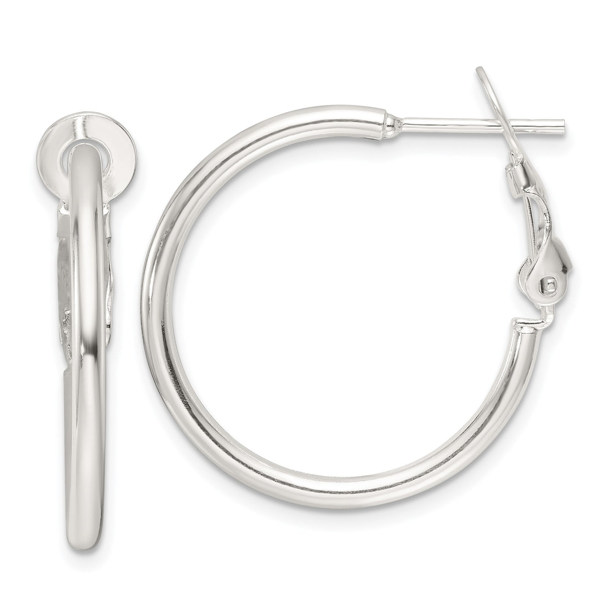 Sterling Silver Hoop Earrings, Polished Minimalist Design with Latch-Back Closure