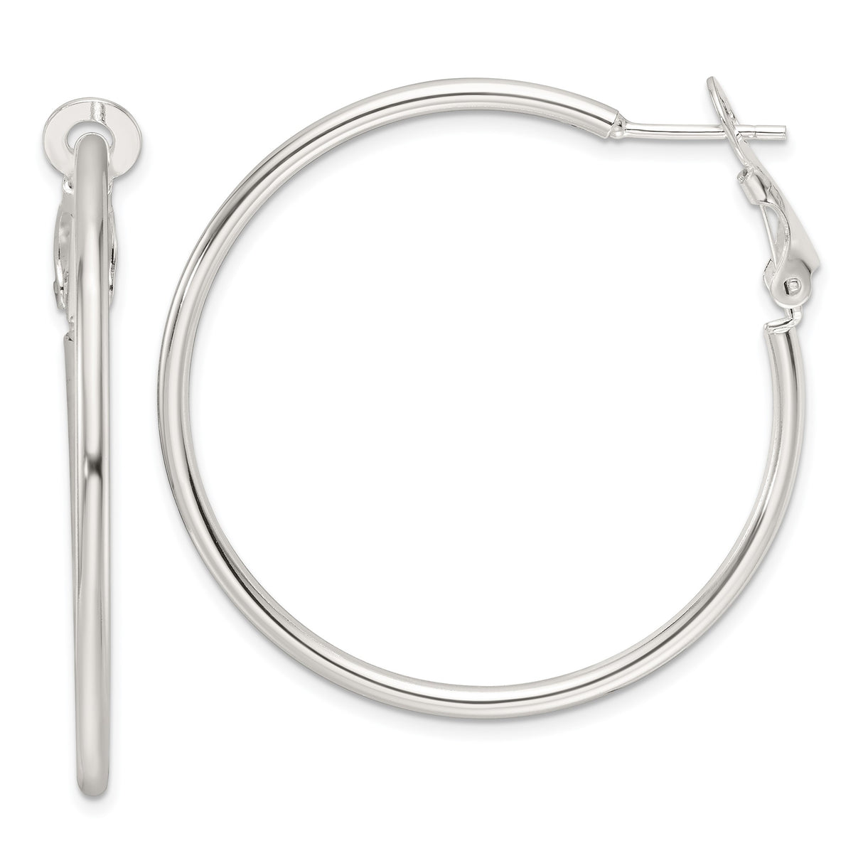 Sterling Silver Hoop Earrings, Polished Finish, Classic Round Design, Hinged Clasp Closure
