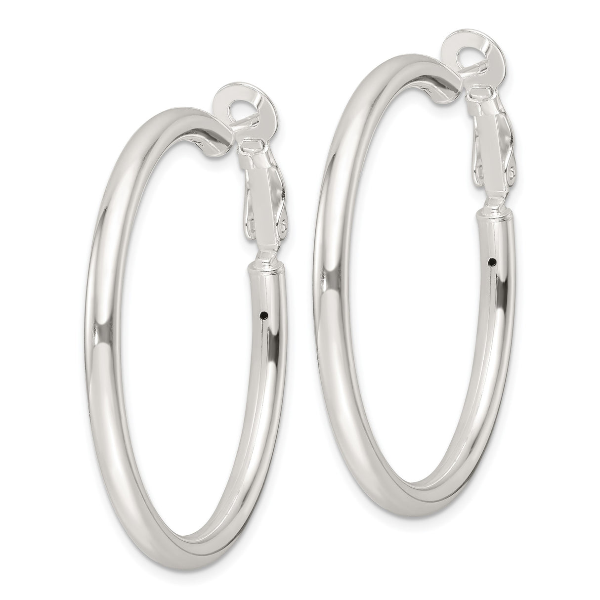 Sterling Silver Hoop Earrings, Medium Round with Latch Back and Polished Finish
