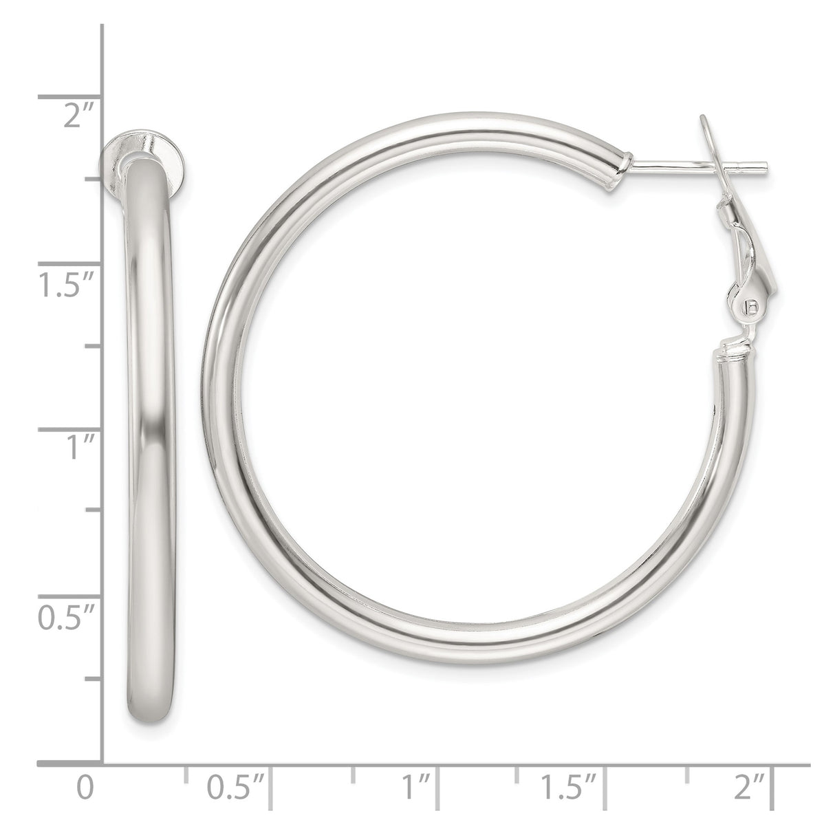 Sterling Silver Hoop Earrings, Medium Round with Latch Back and Polished Finish