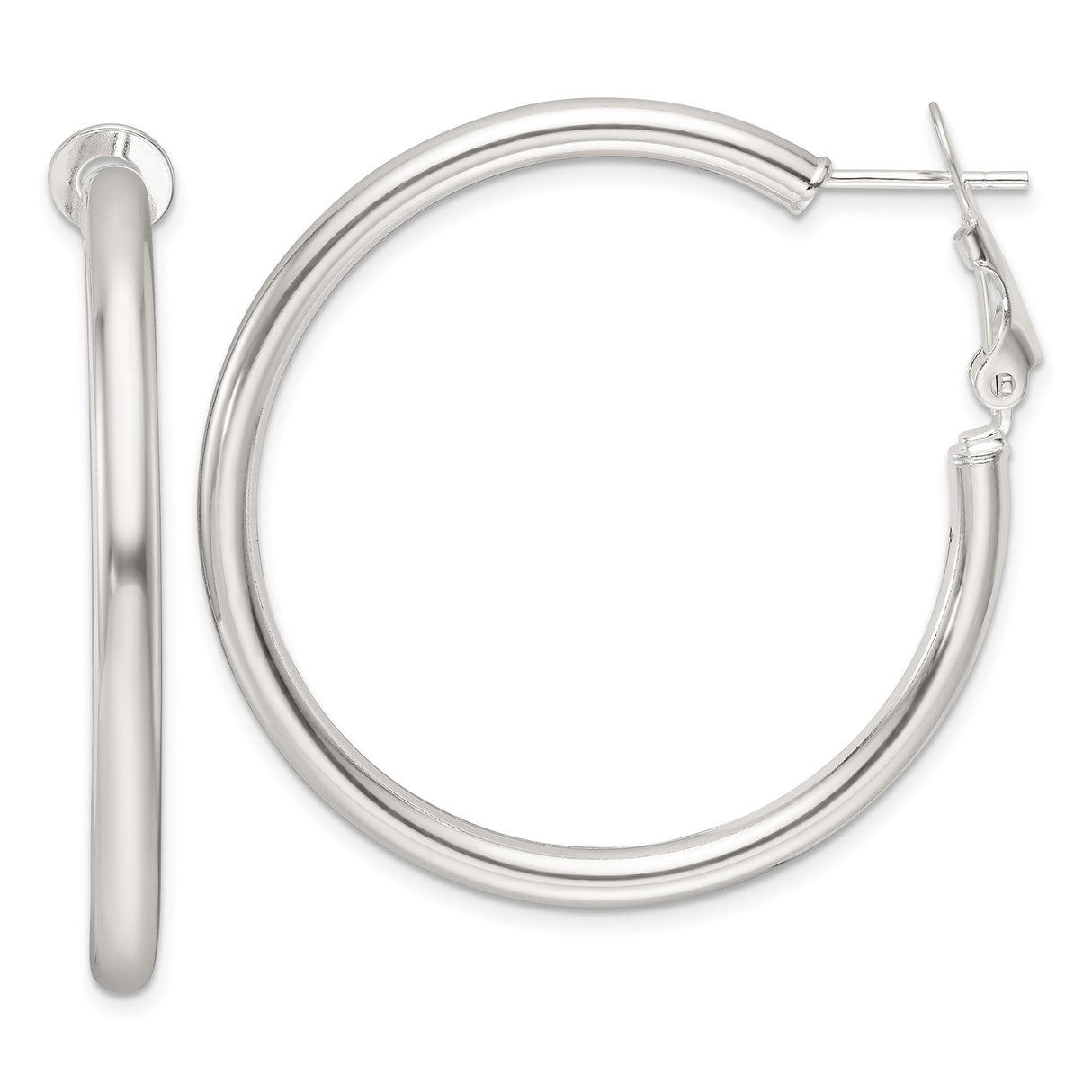 Sterling Silver Hoop Earrings, Medium Round with Latch Back and Polished Finish