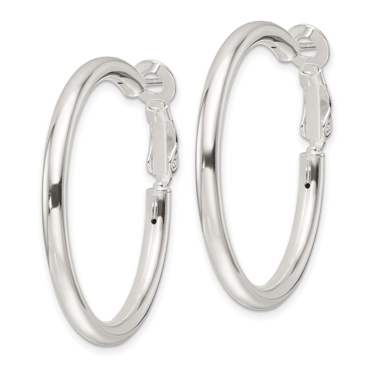 Sterling Silver Hoop Earrings, Polished Round Minimalist Design with Omega Back Closure