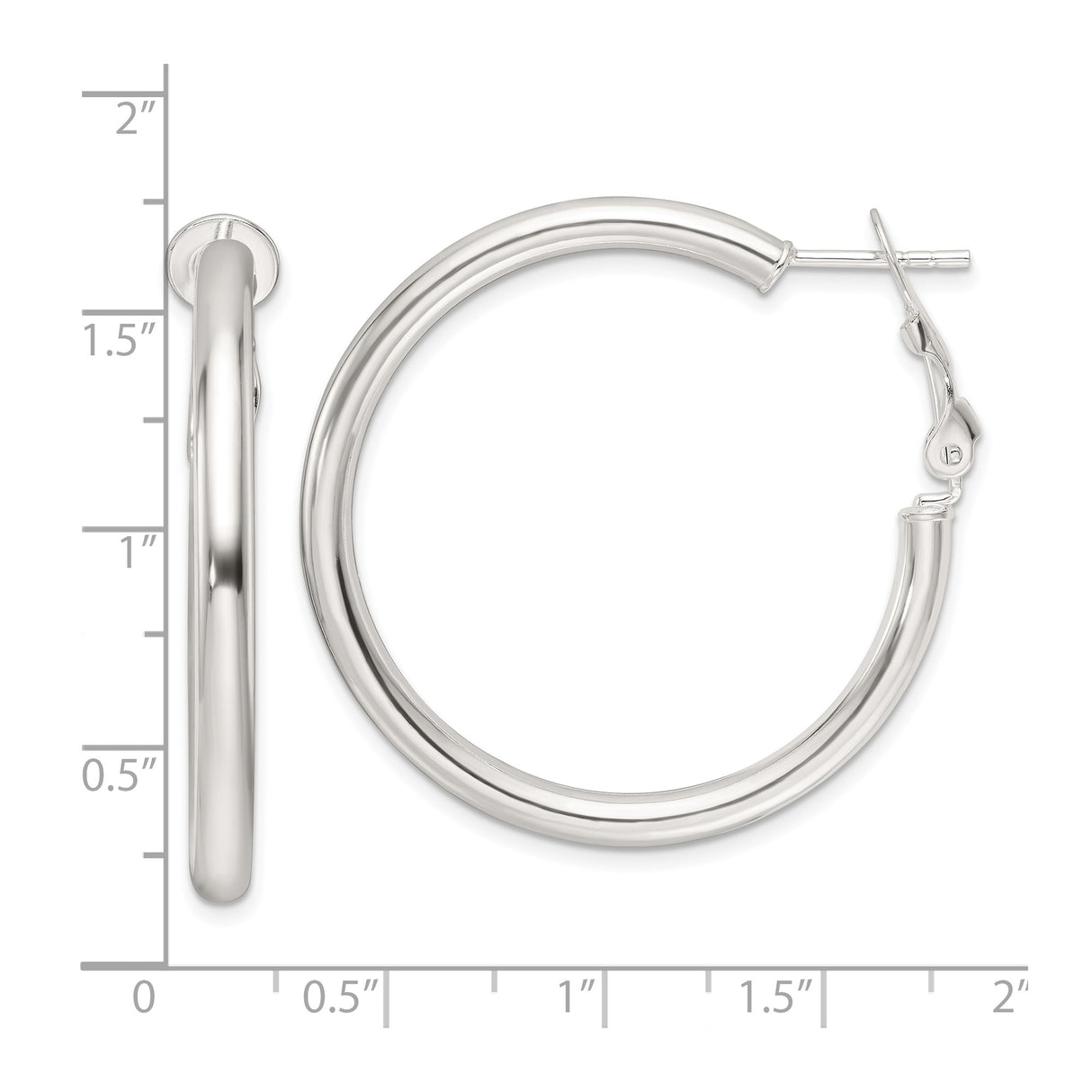 Sterling Silver Hoop Earrings, Polished Round Minimalist Design with Omega Back Closure