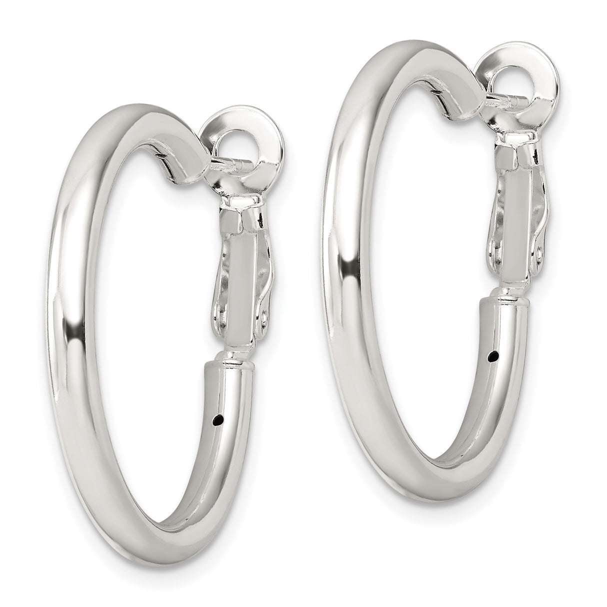 Sterling Silver Hoop Earrings, Smooth Polished Medium Round Hoops with Hinged Snap Closure