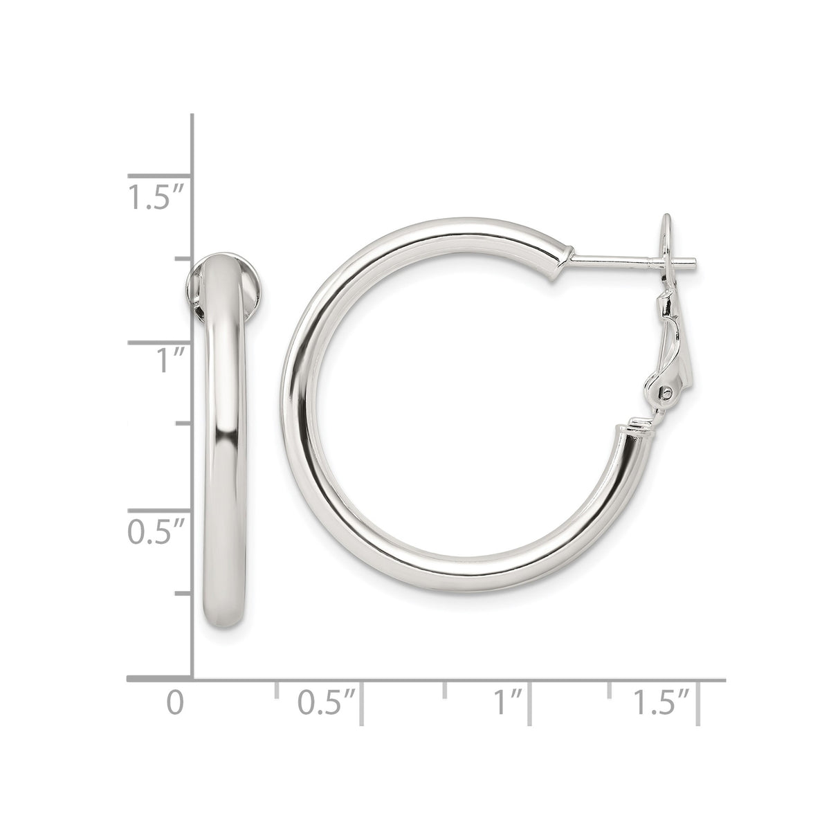 Sterling Silver Hoop Earrings, Smooth Polished Medium Round Hoops with Hinged Snap Closure
