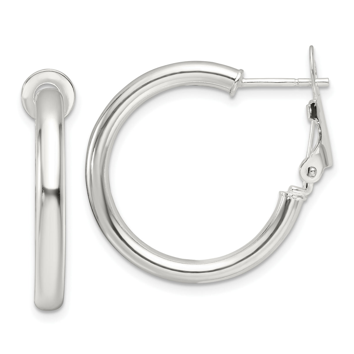 Sterling Silver Hoop Earrings, Polished Finish, Classic Round Minimalist Design for Women