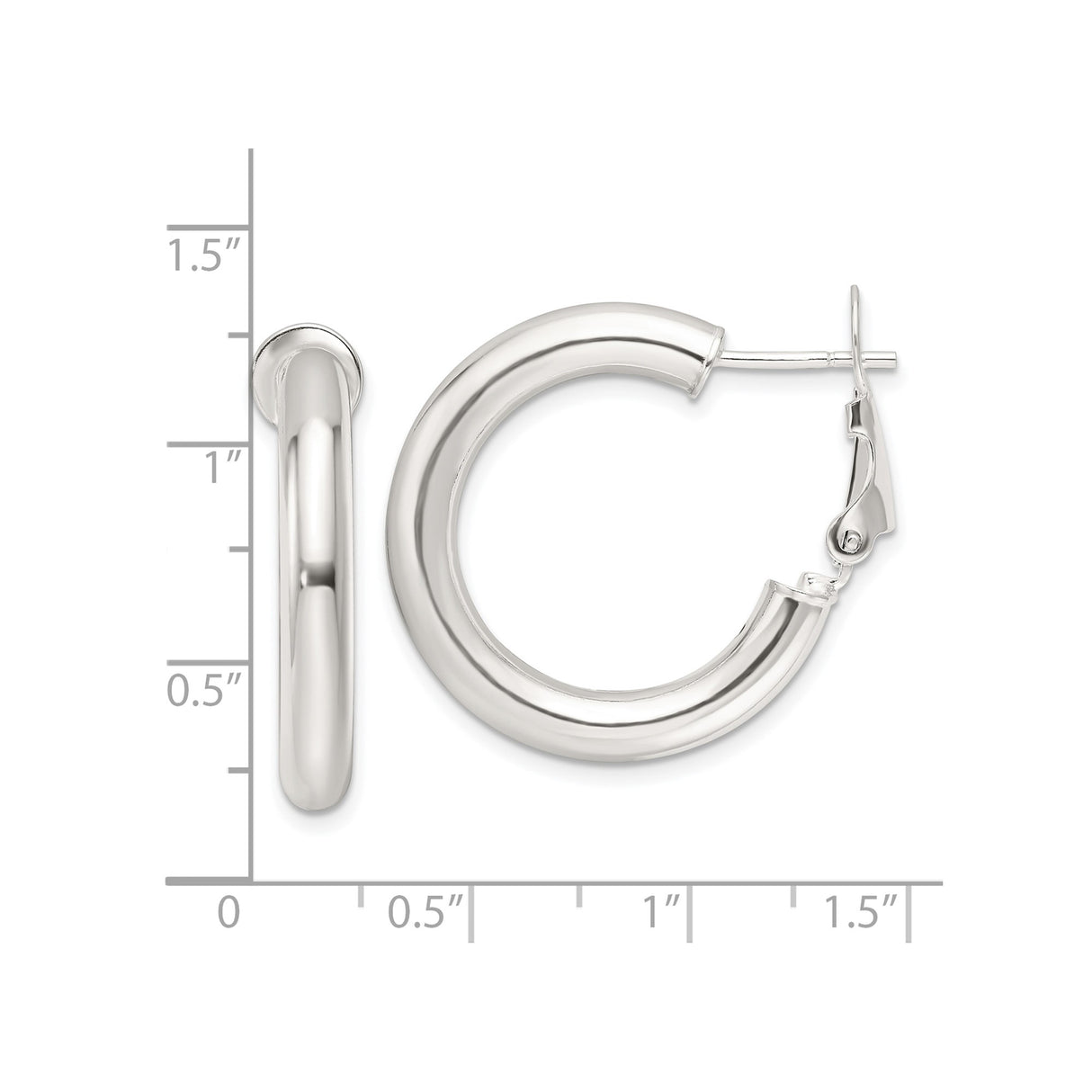 Sterling Silver Hoop Earrings, Classic Round Polished Design with Hinged Snap Closure