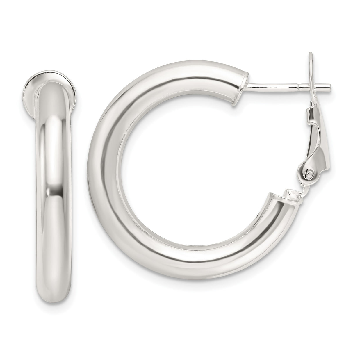 Sterling Silver Hoop Earrings, Classic Round Polished Design with Hinged Snap Closure