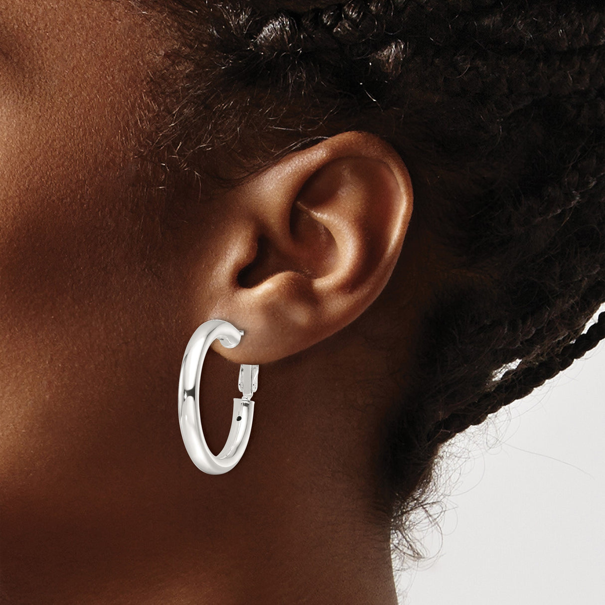 Sterling Silver Hoop Earrings with Polished Finish and Hinged Snap Closure, Minimalist Round Design