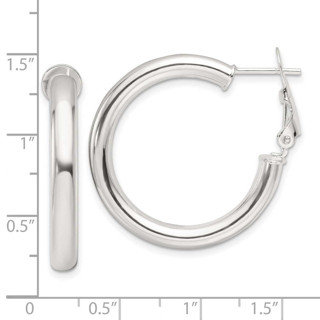 Sterling Silver Hoop Earrings with Polished Finish and Hinged Snap Closure, Minimalist Round Design