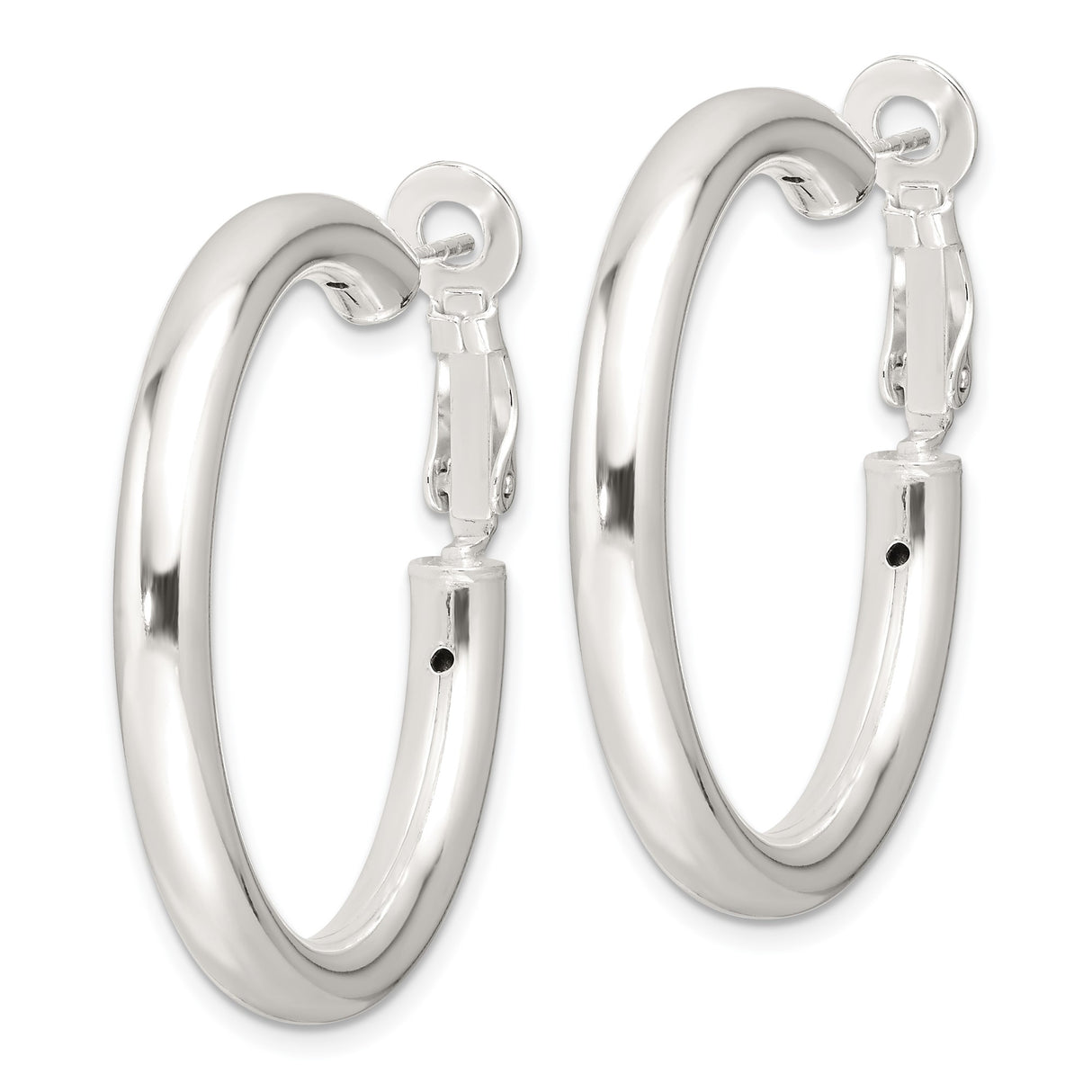Sterling Silver Hoop Earrings, Medium Round Polished Design with Latch-Back Closure