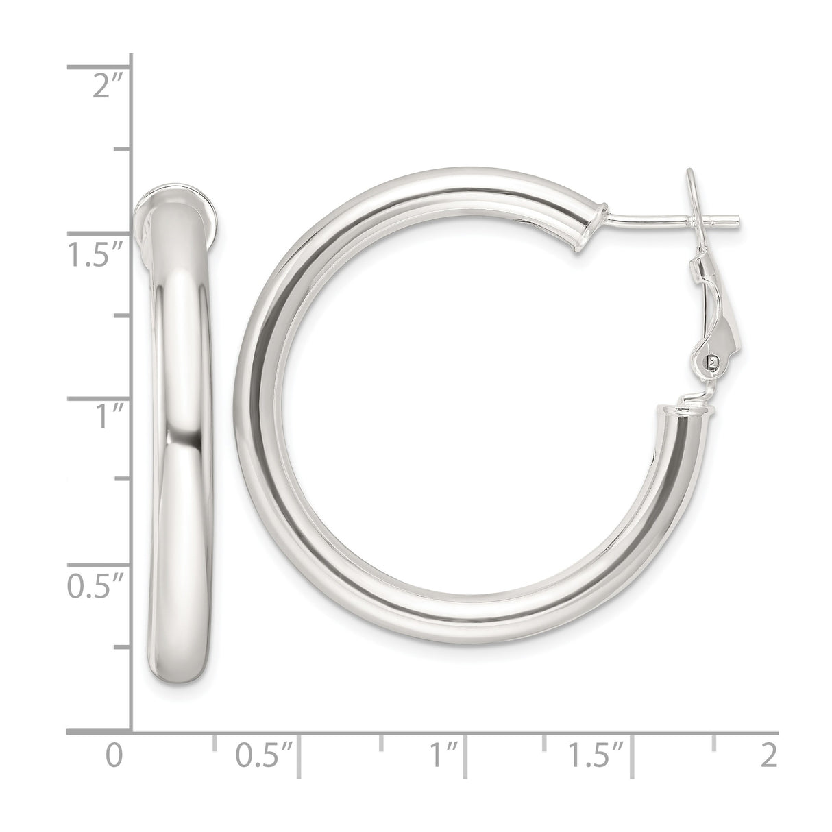 Sterling Silver Hoop Earrings, Medium Round Polished Design with Latch-Back Closure
