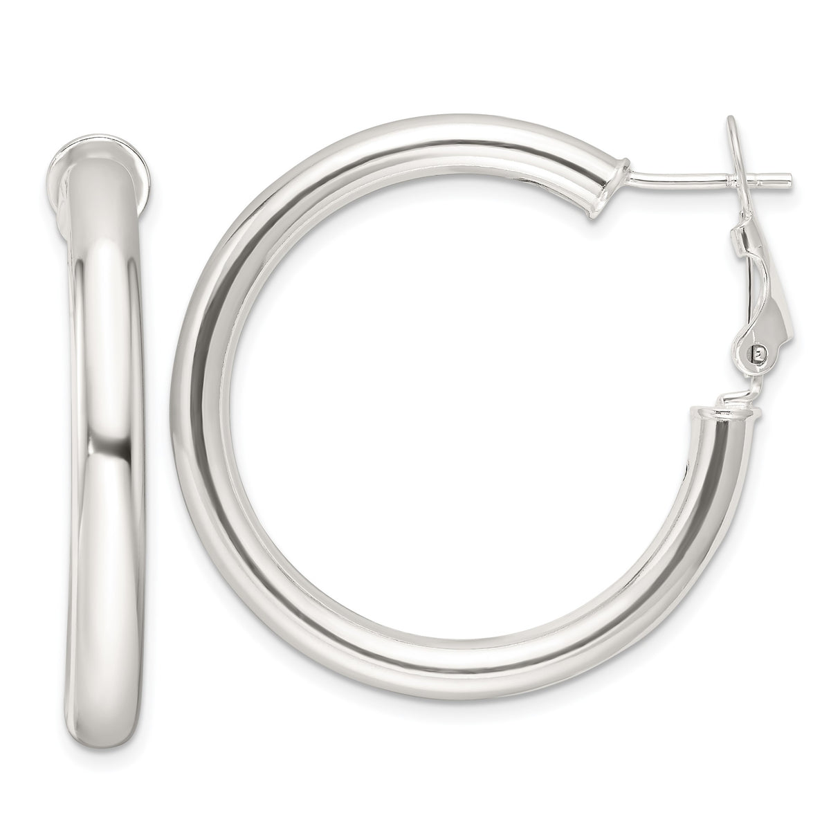 Sterling Silver Hoop Earrings, Medium Round Polished Design with Latch-Back Closure