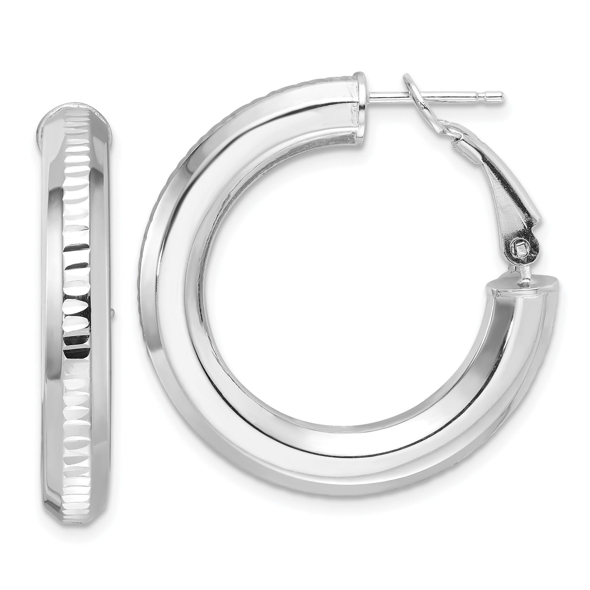 Sterling Silver Hoop Earrings with Polished Finish and Hammered Texture for Women
