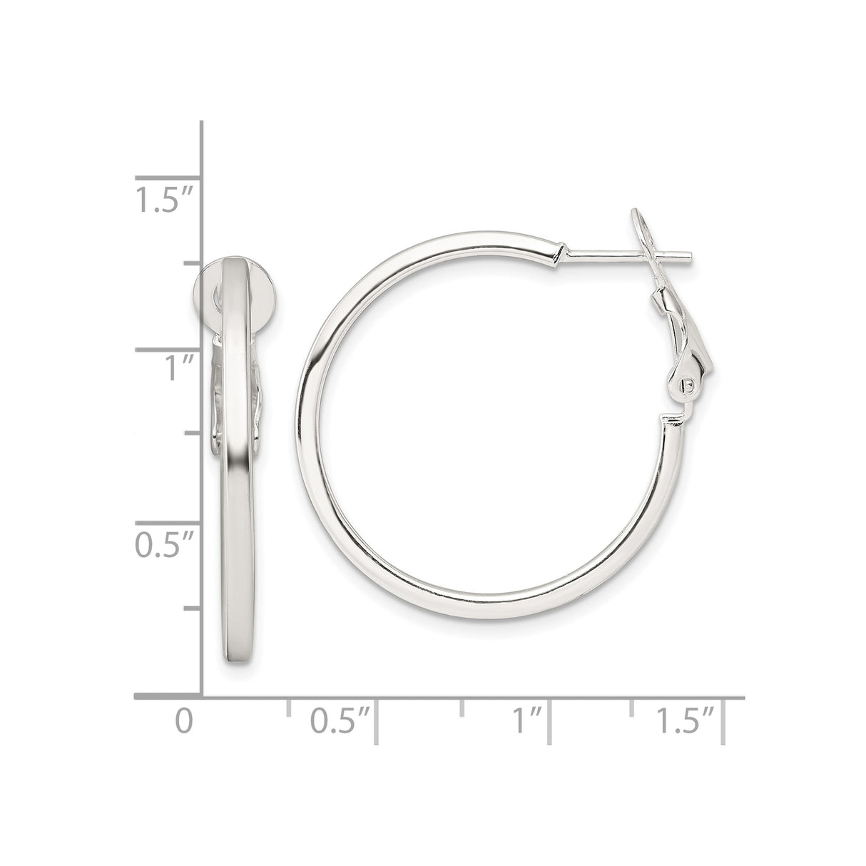 Sterling Silver Hoop Earrings, Classic Polished Round Hoops with Latch Back Closure for Women